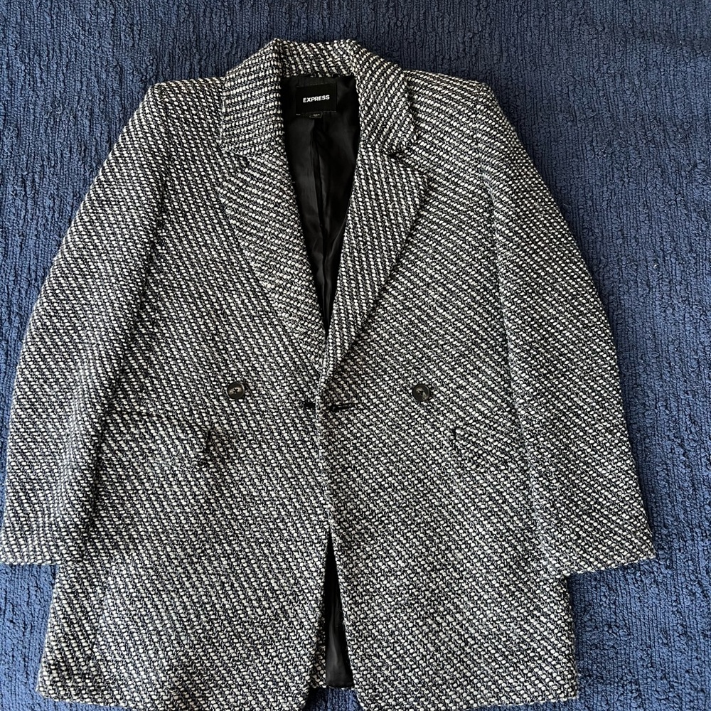 Navy, Black and White Tweed Coat